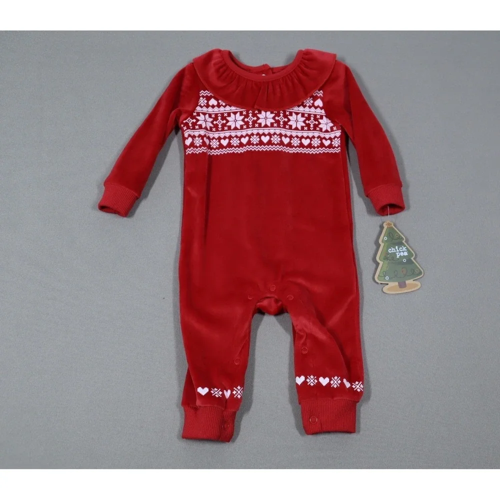 Chickpea Baby Girls Fair Isle-Print‎ Ruffled Fleece Coverall - Red - Size 3-6 M